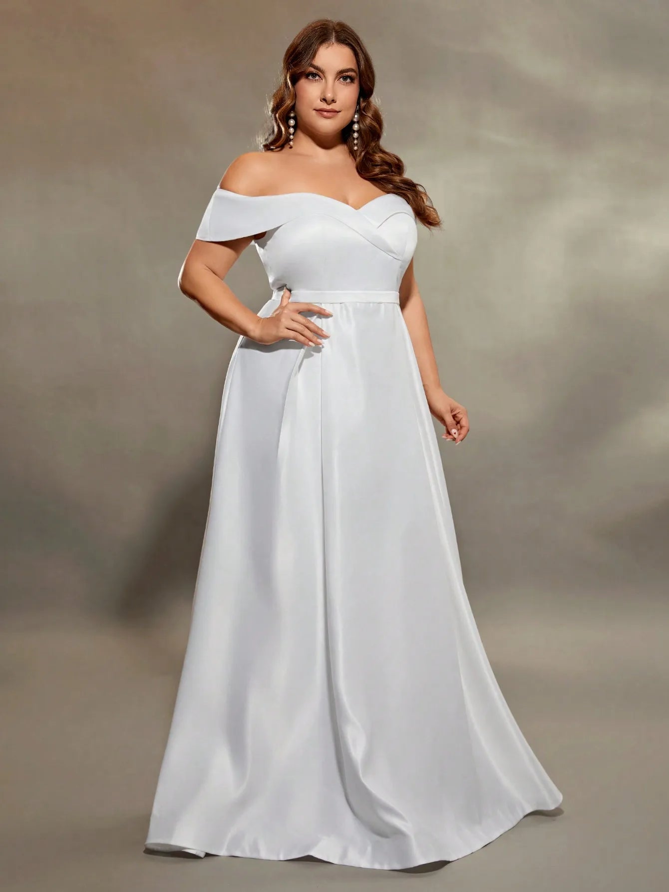 Plus size Line neck irregular cross satin evening gown