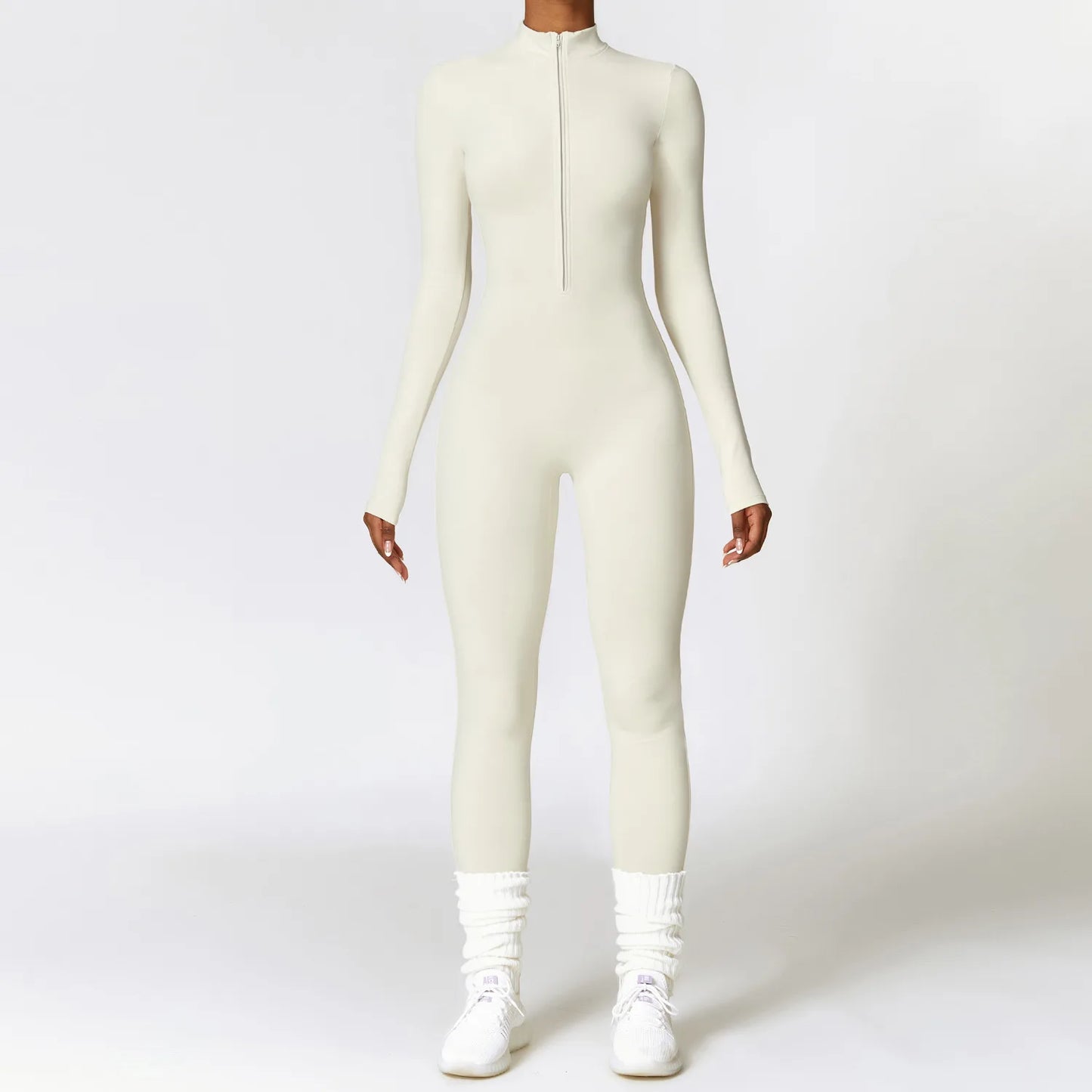Winter zipper nude tight yoga jumpsuit