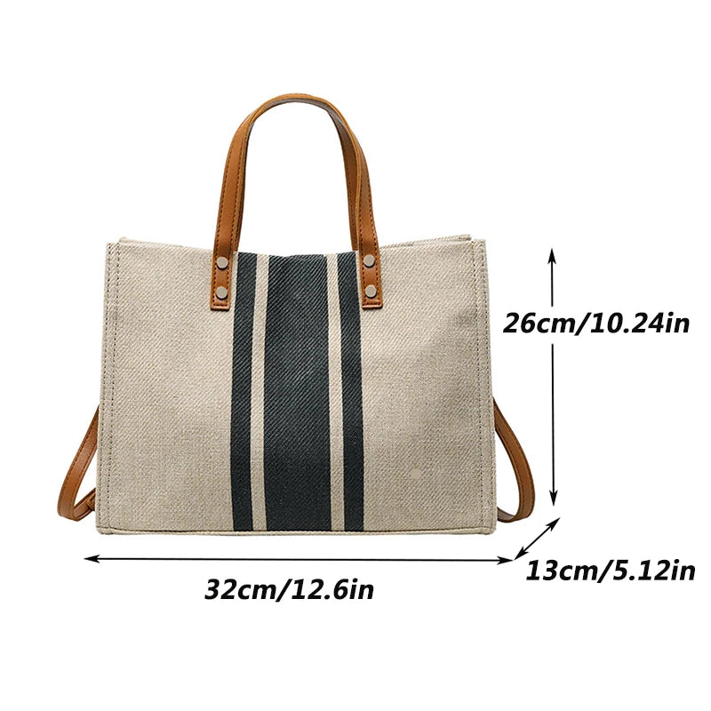 Canvas Stripe Decor Bucket Handbags