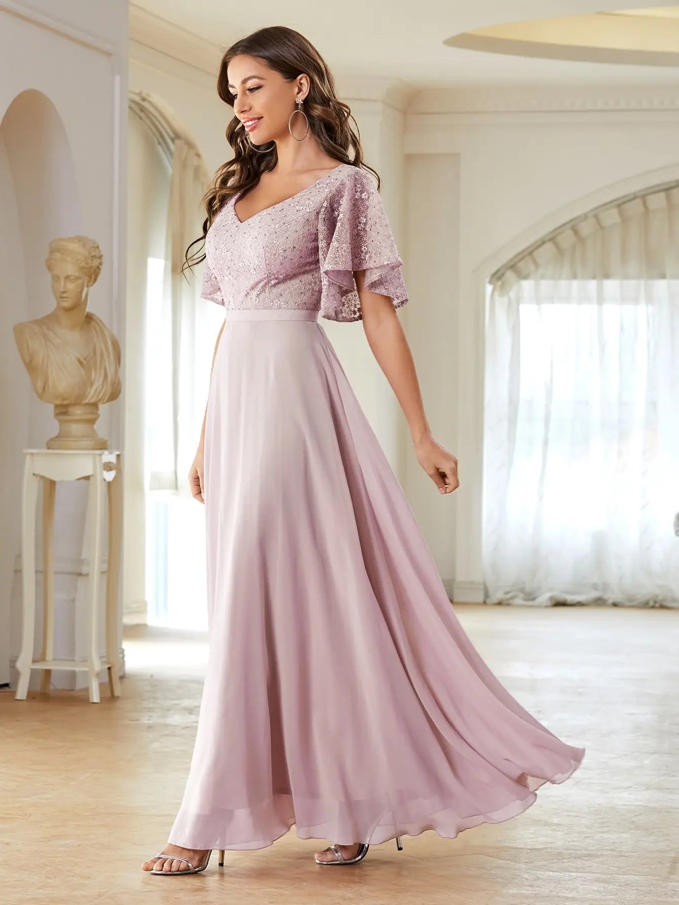 Half sleeve lace patchwork elegant dress