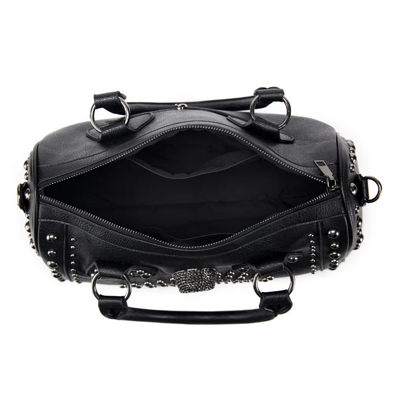 Luxury Pu Leather Boston Black Skull Handbag