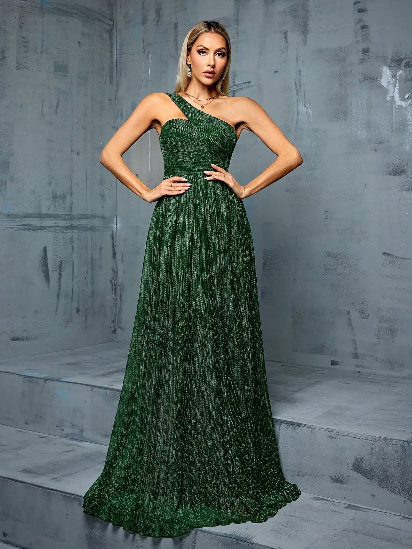 One shoulder Green Evening gown ball dress