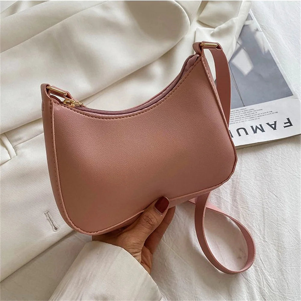 Retro Solid Color PU Leather Underarm Bag