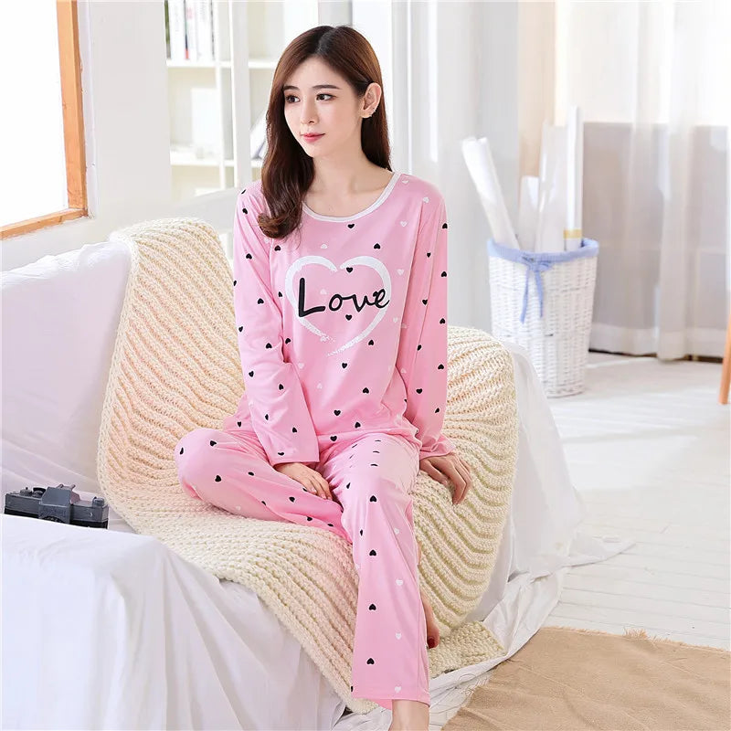 2 pieces Round Neck Printed Pajamas Set