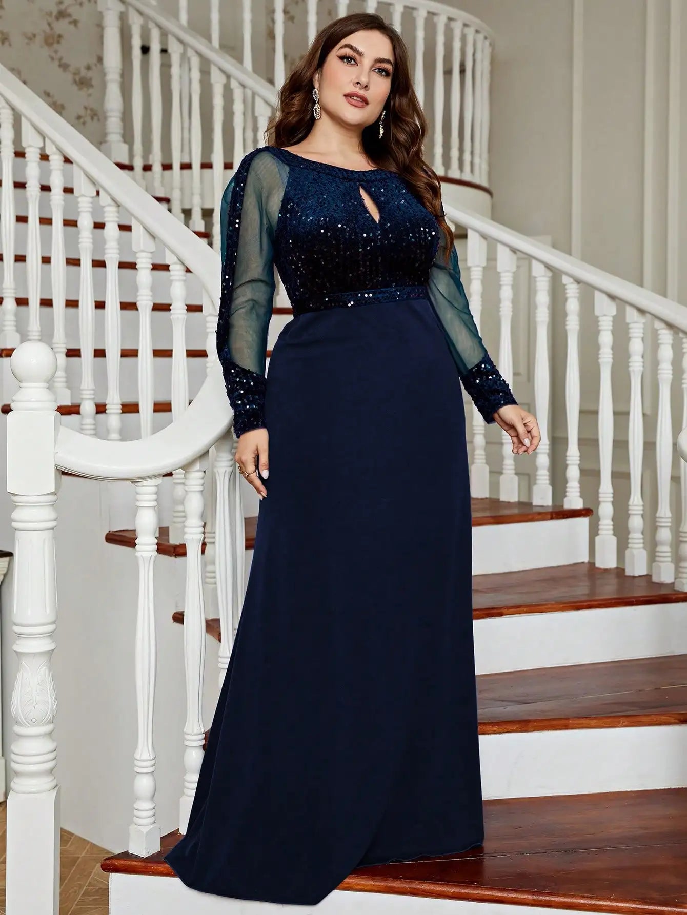 Plus Size Women's Sparkly Mesh Evening Party Dress
