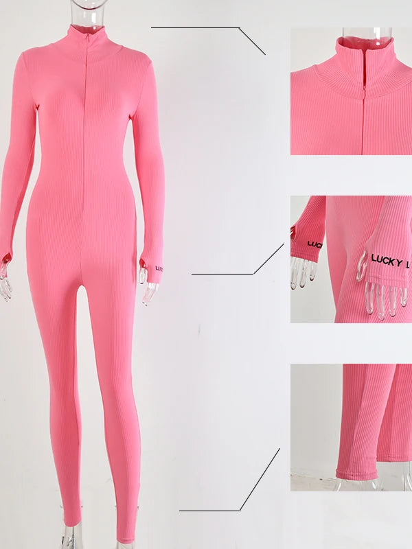 Ribbed Turtleneck Sport Jumpsuit