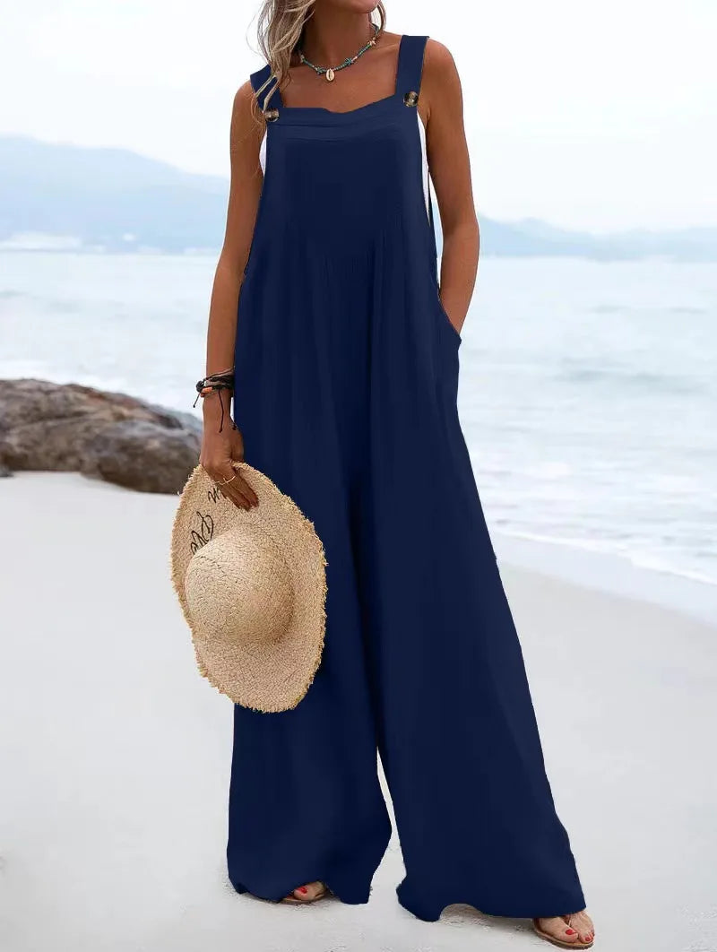 Solid Color Wide Leg Jumpsuit