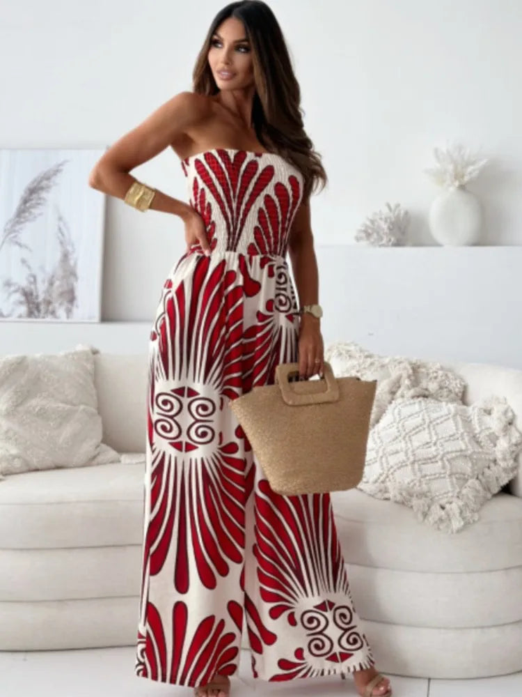 Elegant Women Printed Strapless Jumpsuit