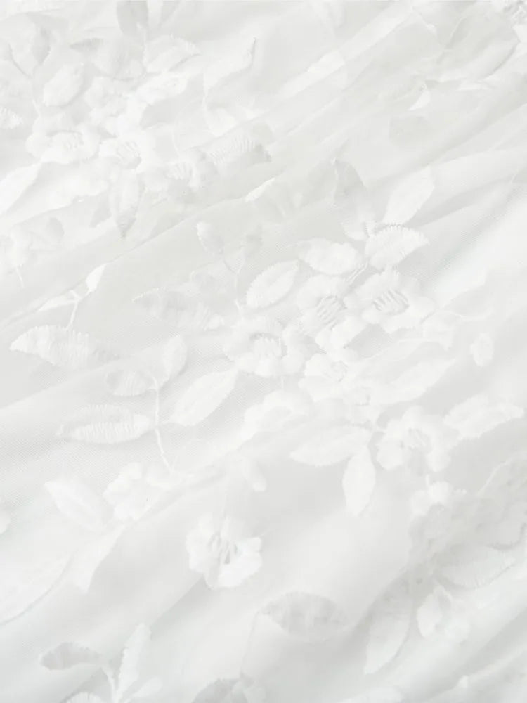 Spaghetti Strap White Embroidery Mesh Dress