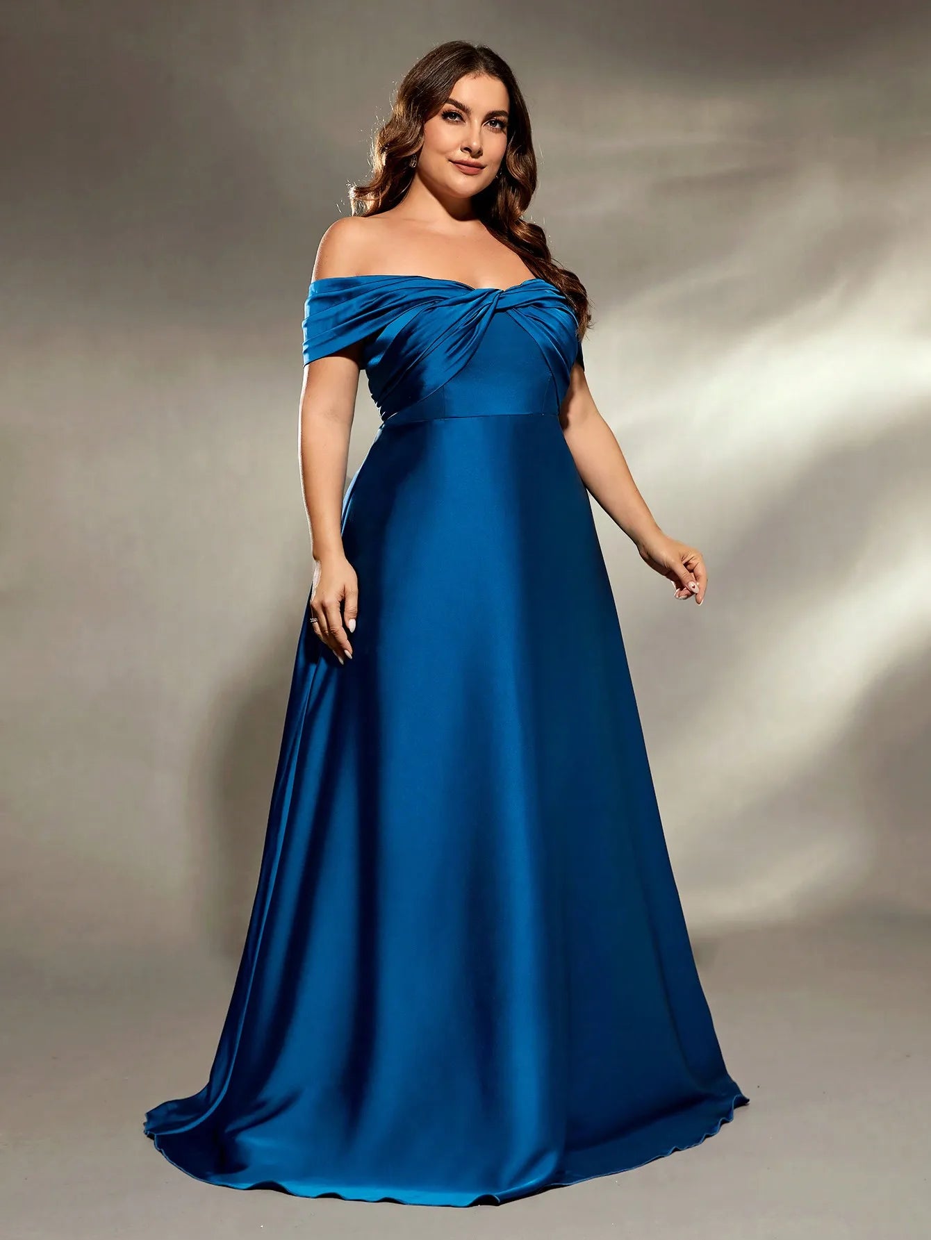 Plus size Line neck irregular cross neck satin Evening gown