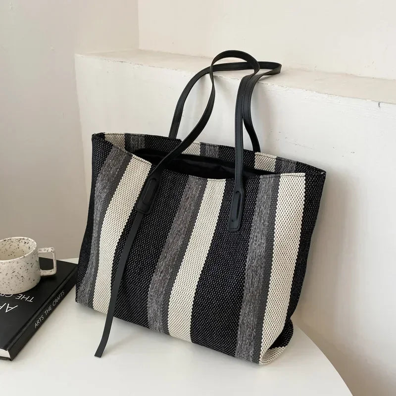 Stripe Designer Shoulder Crossbody Shopper Bag