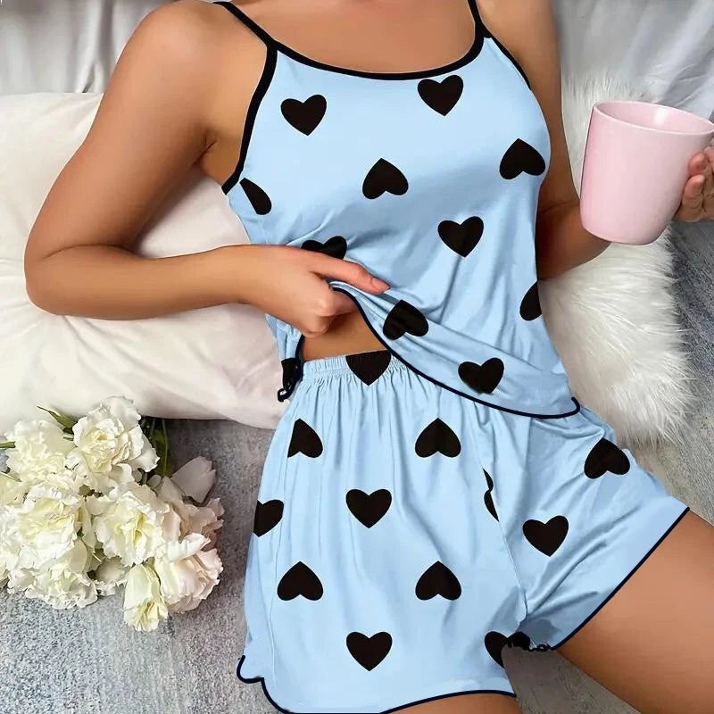 Women's Pajama Set T-Shirts Shorts Pink Heart-Shaped