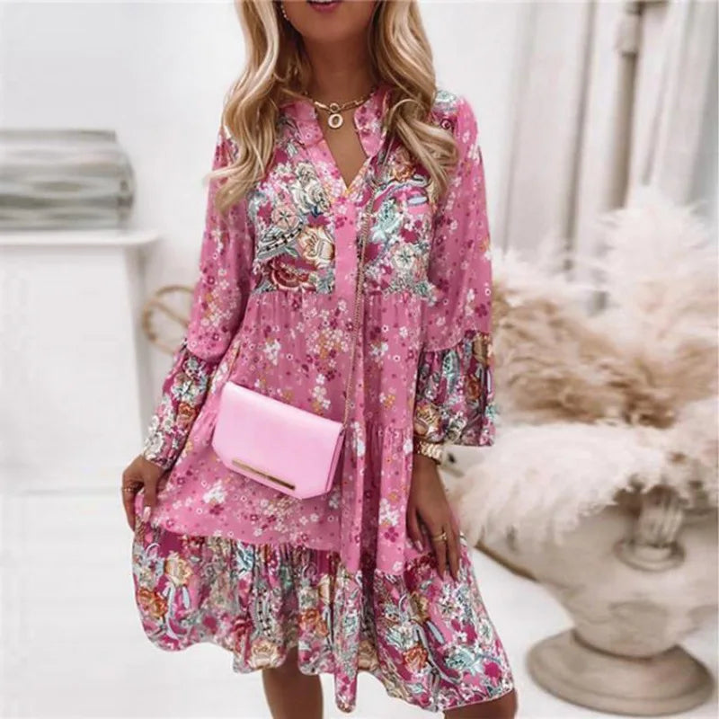 Pleated Flare Sleeve Casual Dress