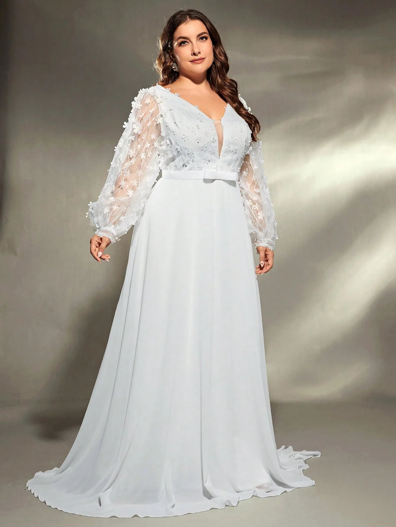 Plus size V-neck embroidery chiffon Evening gown