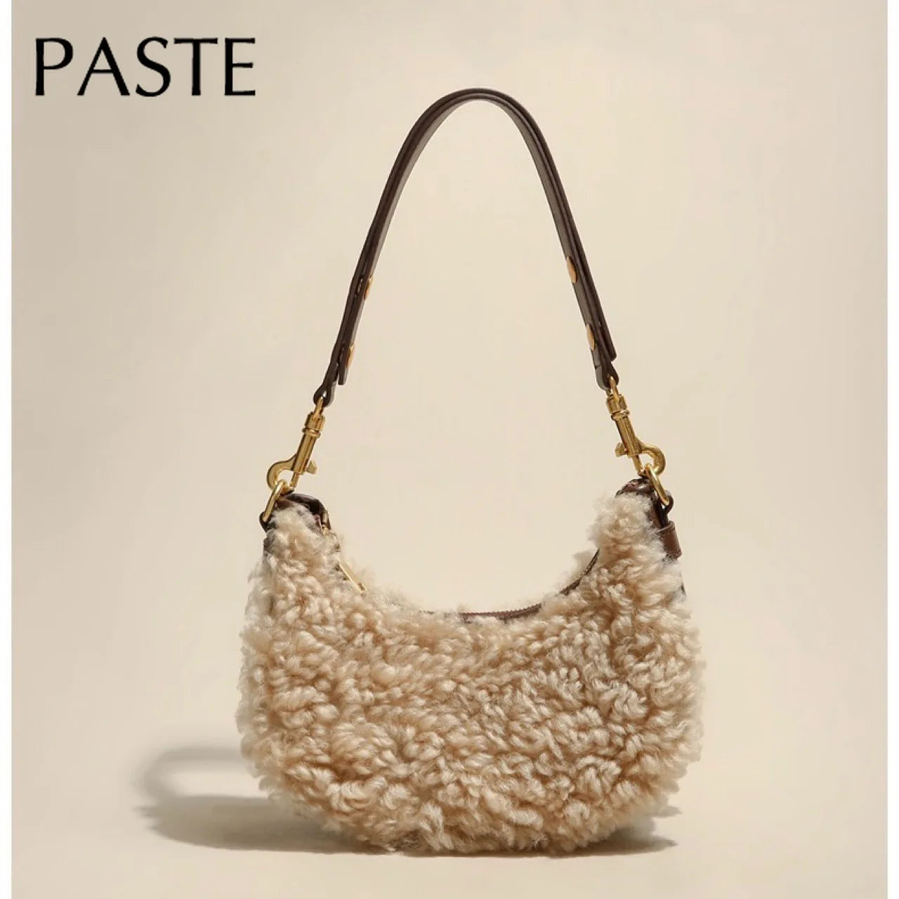 Winter Plush Wool Fur Kakhi Women Shoulder Bag