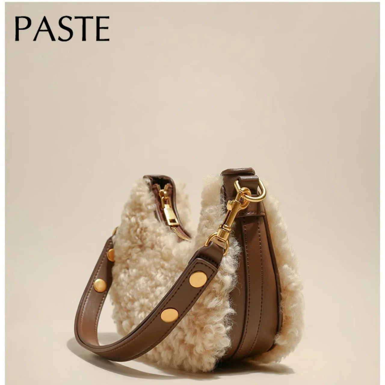 Winter Plush Wool Fur Kakhi Women Shoulder Bag