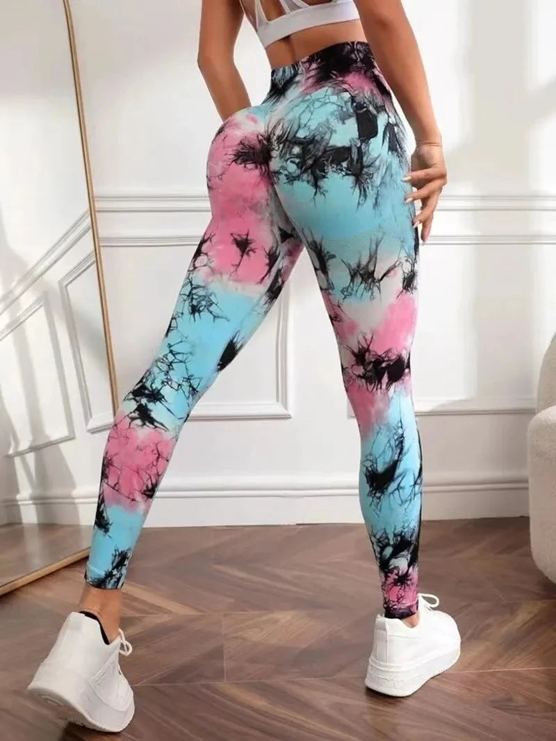 3D Print Tie Dye Sports Seamless  Leggings