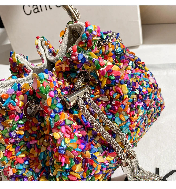 Luxury Designer Colorful Stones Evening Clutch Bag