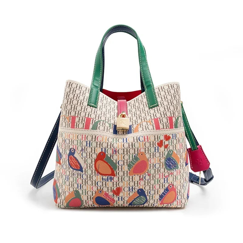 Exquisite Flower Printed Women's Leather Bag