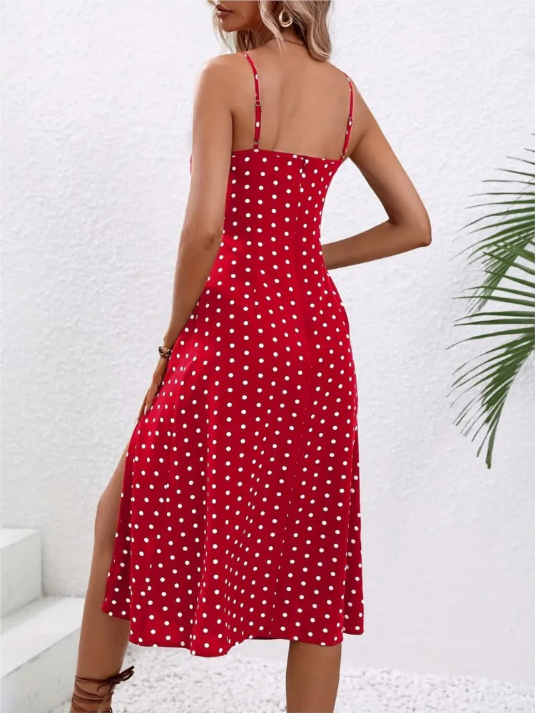 Spaghetti Straps Polka Dot Print Dress