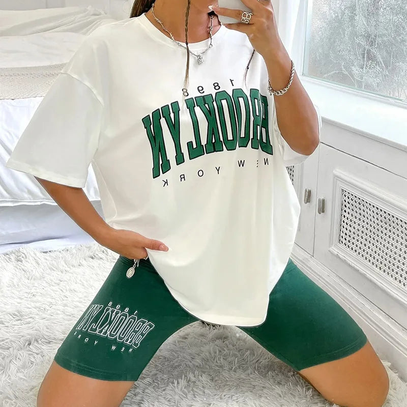 Casual Loose T-shirt Tight Shorts Pajama Set