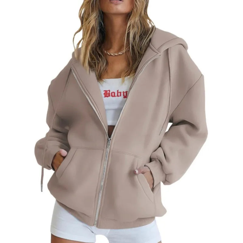 Women Zip Up Pockets Sweatshirt