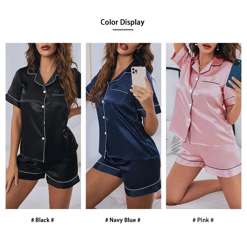 Women Silk Satin Pajamas Set Two-piece