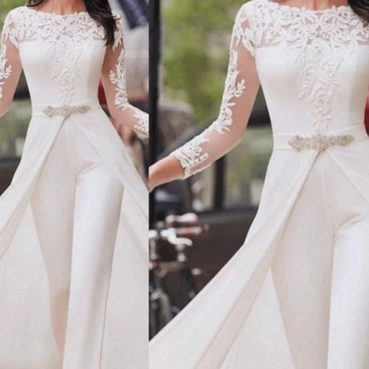 Lace Work High Waist Cloak Pencil Pants White Slim Jumpsuits Dress
