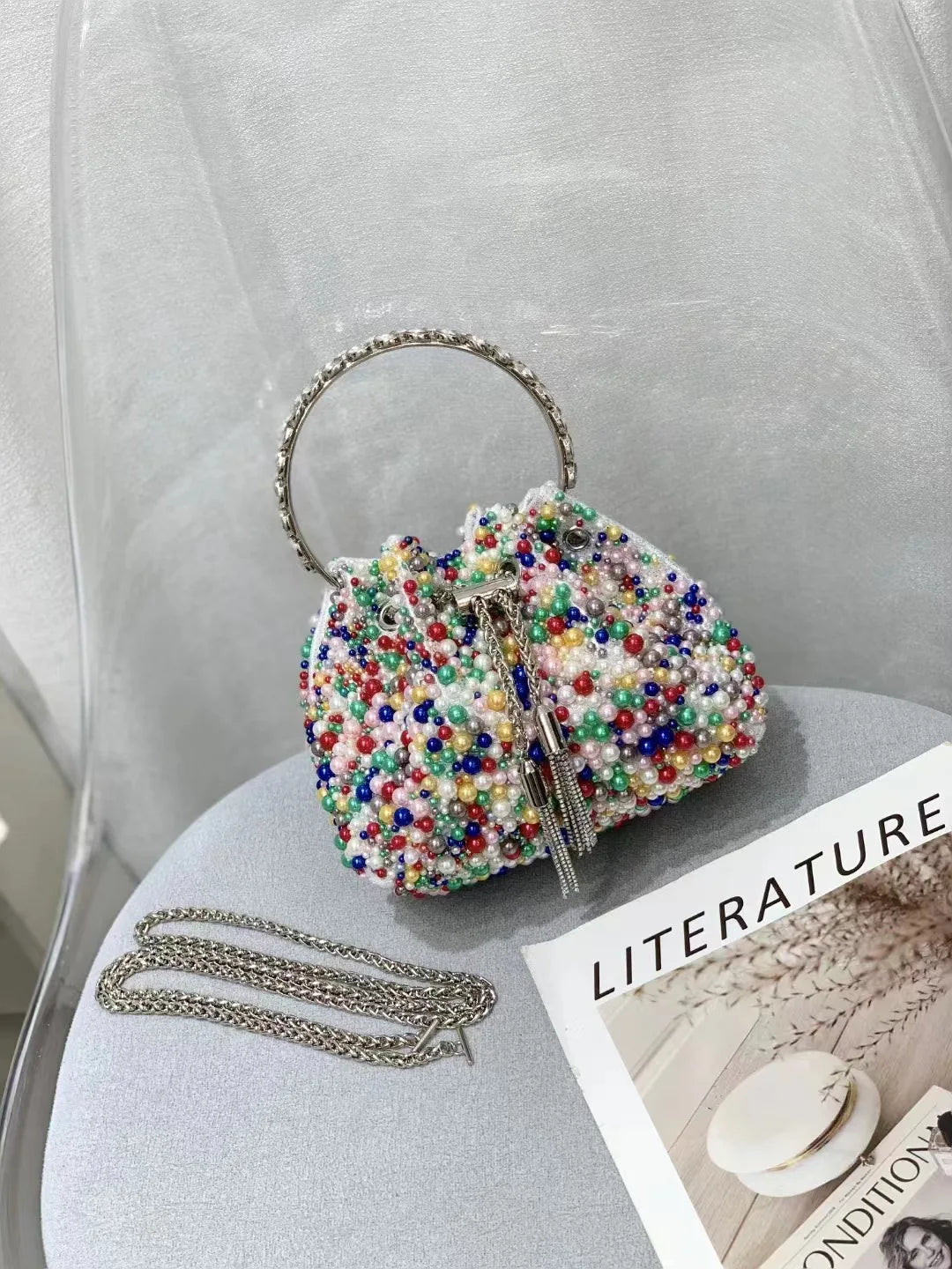 Luxury Designer Colorful Stones Evening Clutch Bag