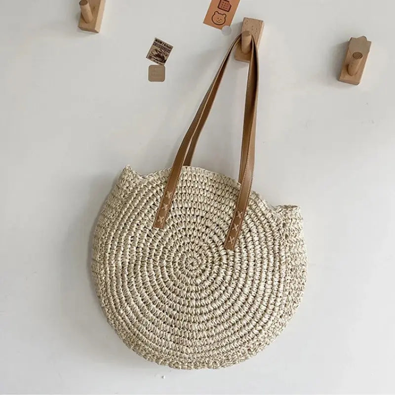 Round Straw Women Vacation Woven Beach Shoulder Bag