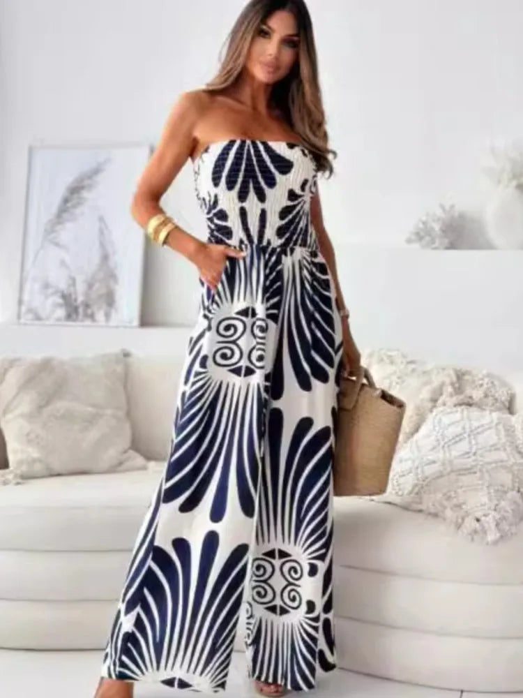 Elegant Women Printed Strapless Jumpsuit