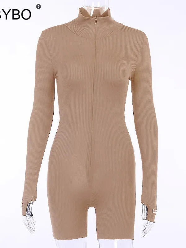 Ribbed Turtleneck Sport Jumpsuit