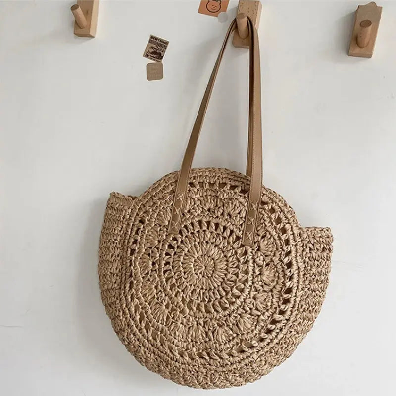 Round Straw Women Vacation Woven Beach Shoulder Bag