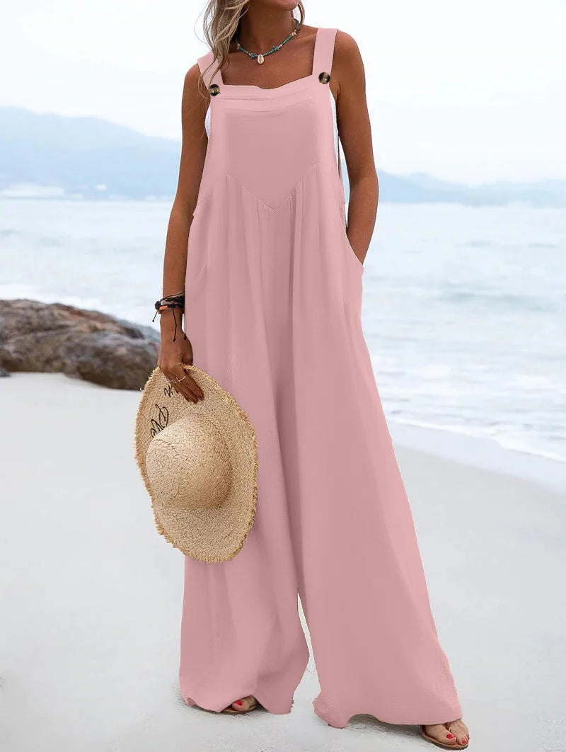 Solid Color Wide Leg Jumpsuit