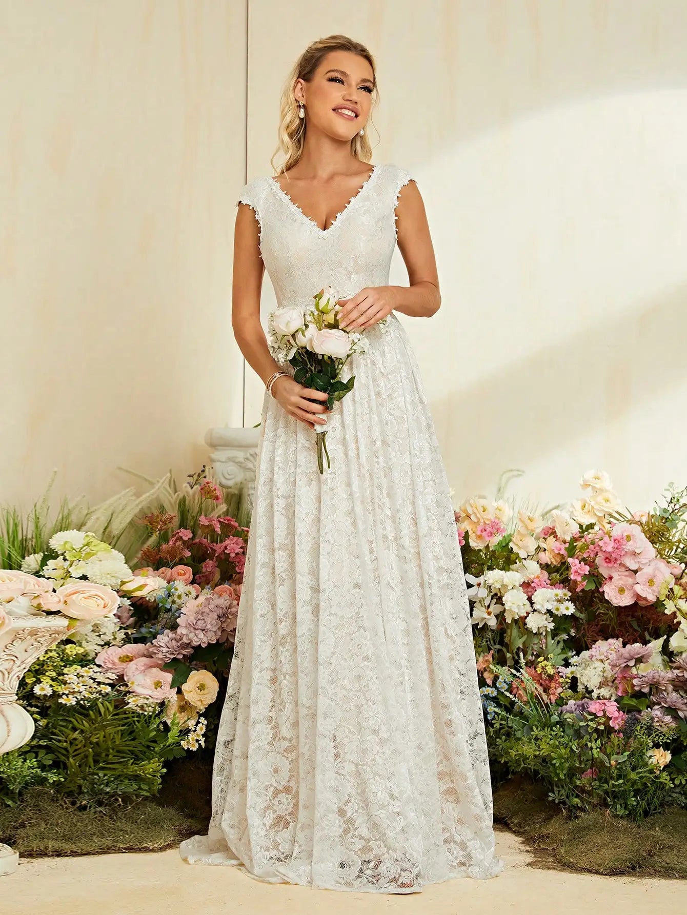 Sequin lace lace swing Evening gown