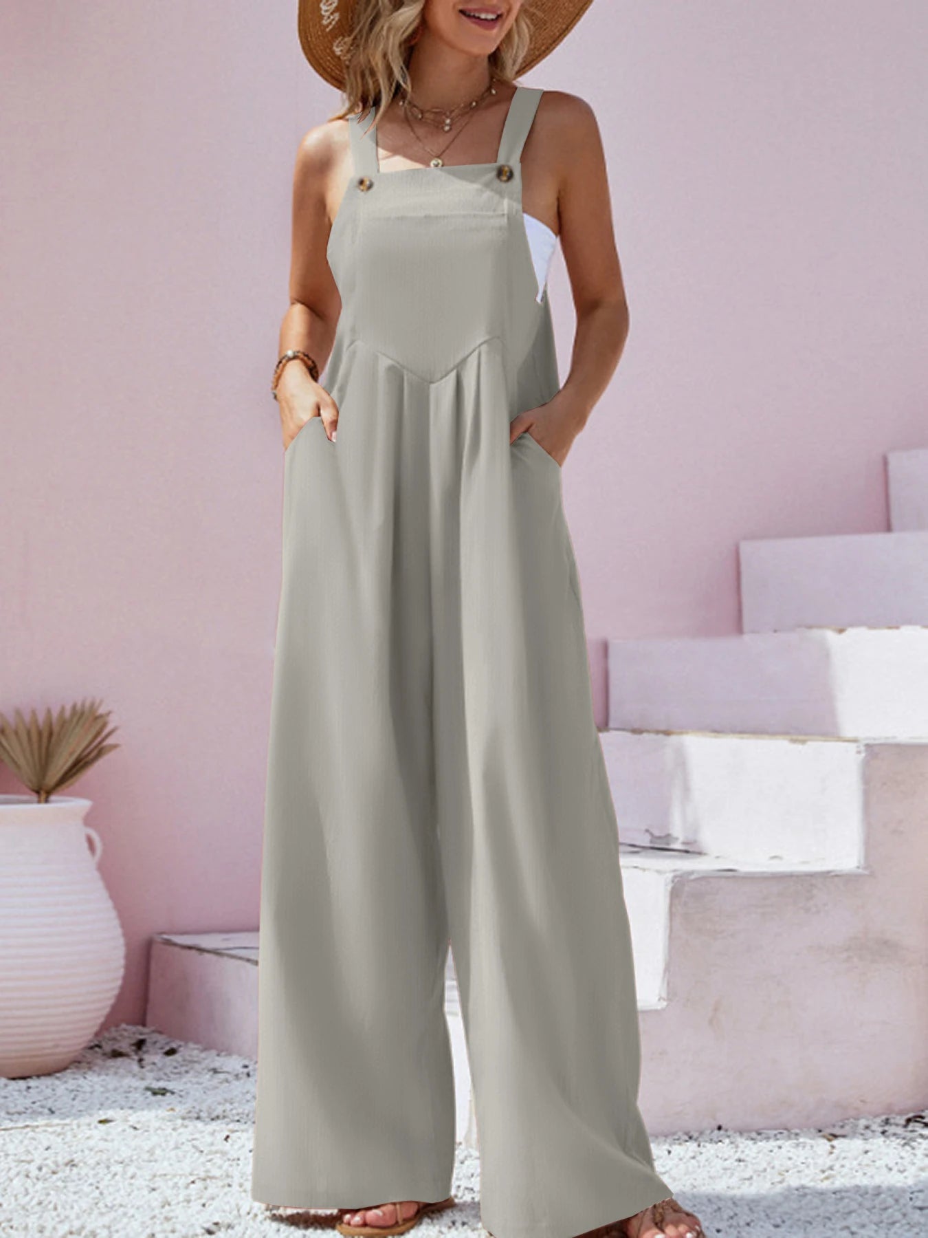 Solid Color Wide Leg Jumpsuit