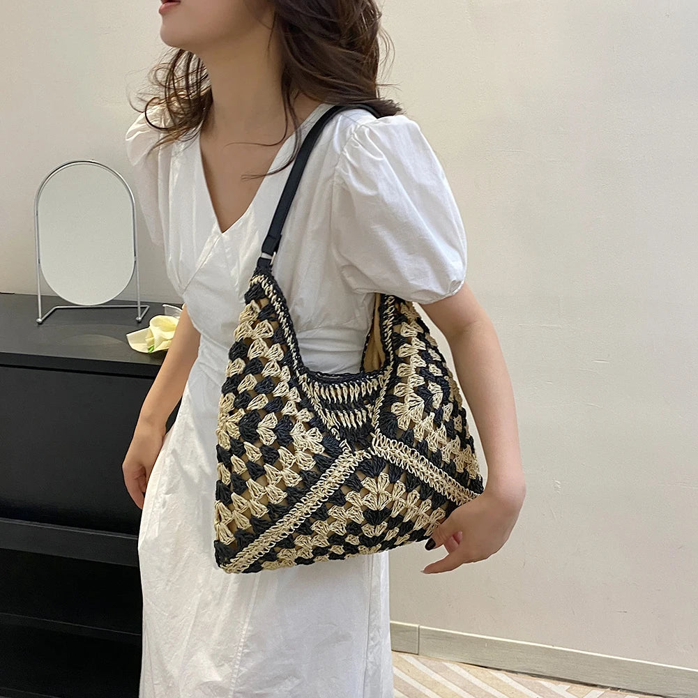 Hollow Straw Beach Bag Handmade Woven Shoulder Bag