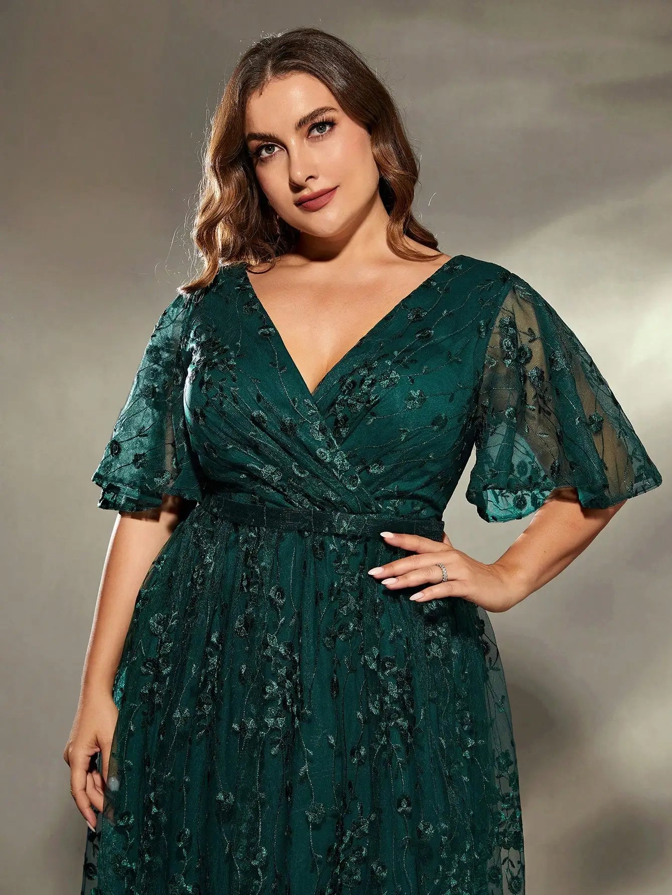 large flared sleeves embroidered Evening Dress