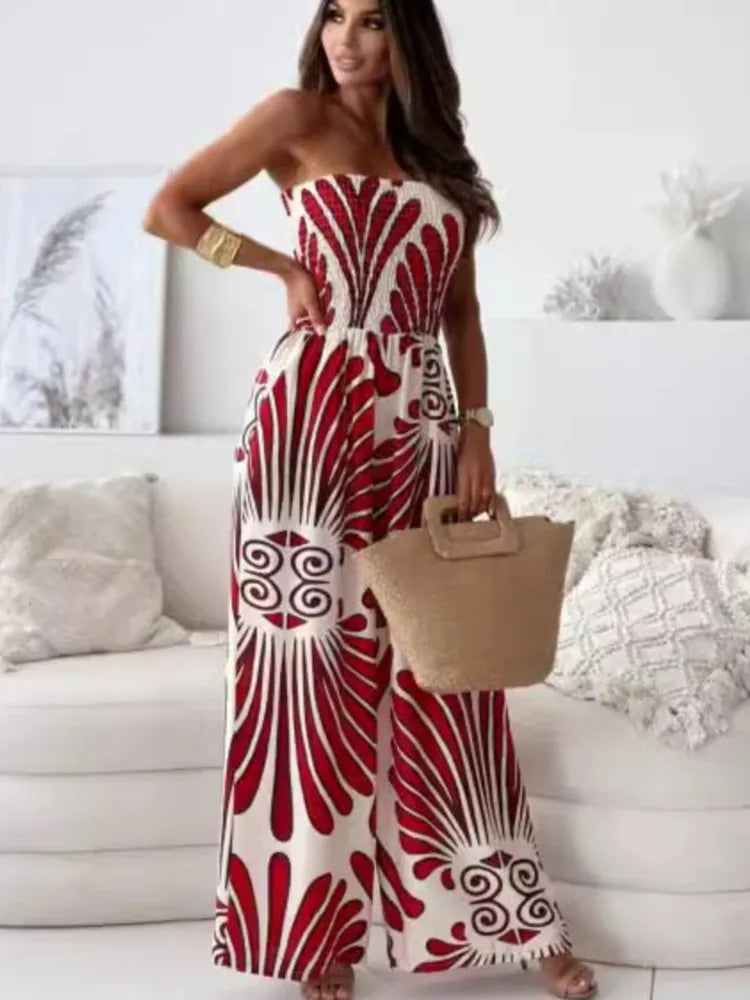 Elegant Women Printed Strapless Jumpsuit