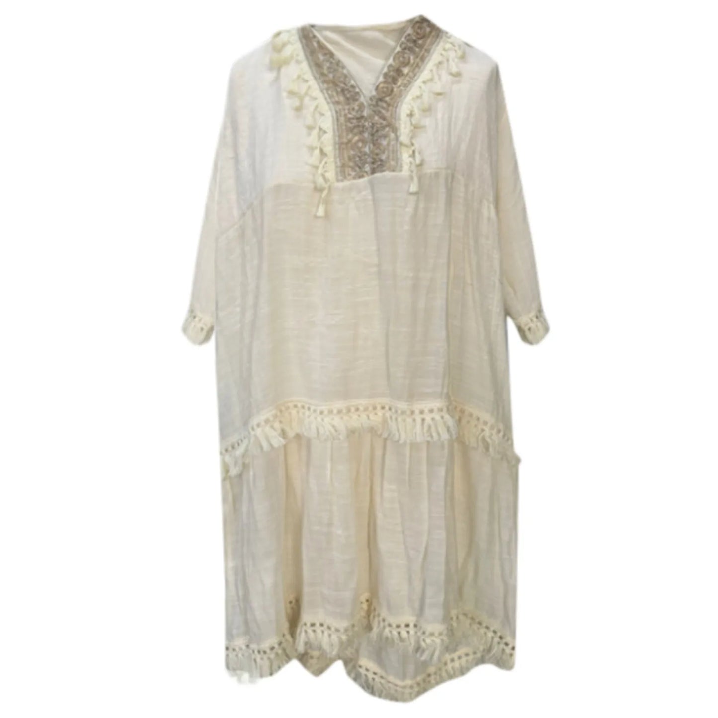 Boho Style Embroidered V Neck Casual Dress