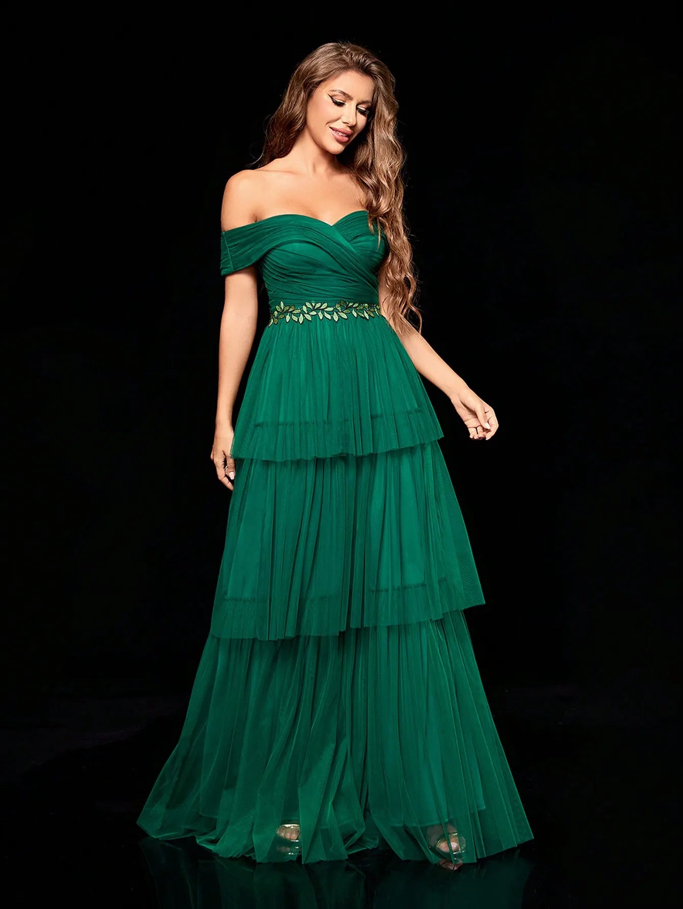 Embroidered multi-layer gauze Evening long dress