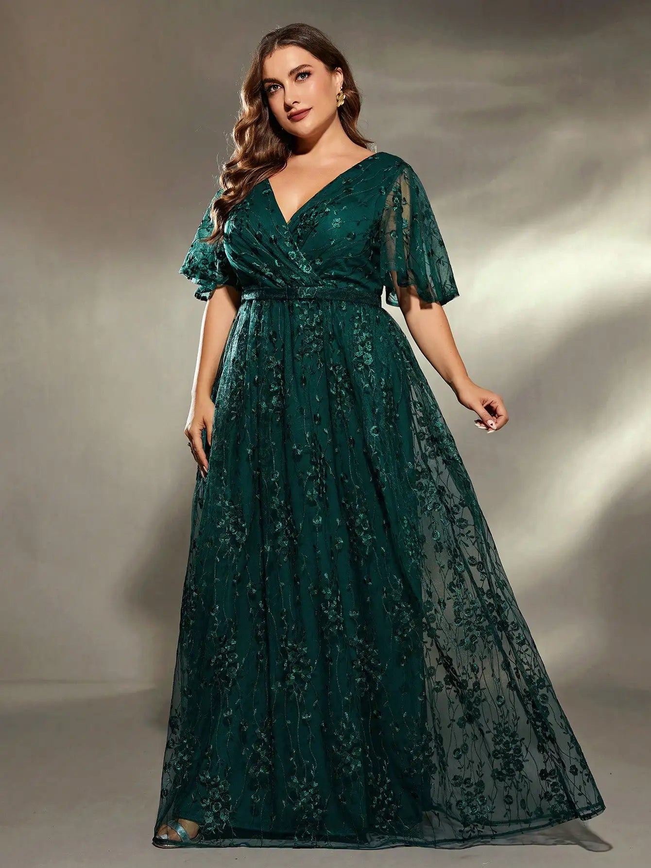 large flared sleeves embroidered Evening Dress