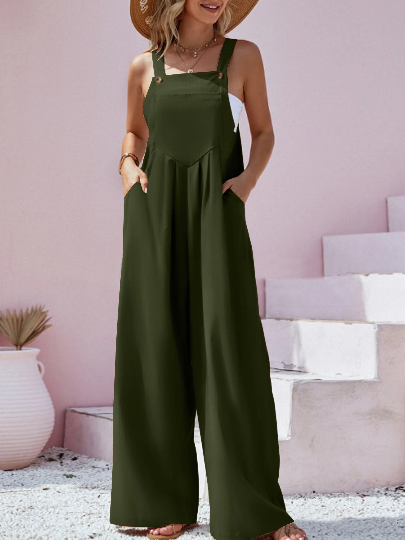 Solid Color Wide Leg Jumpsuit