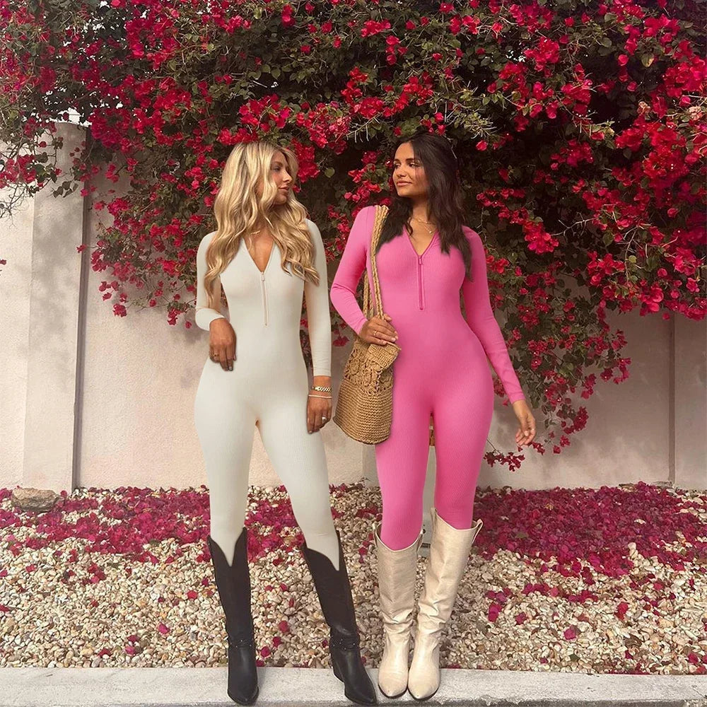 Autumn Bodycon Slim  Zipper Style Jumpsuit