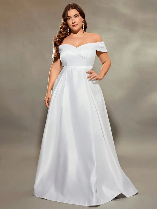 Plus size Line neck irregular cross satin evening gown