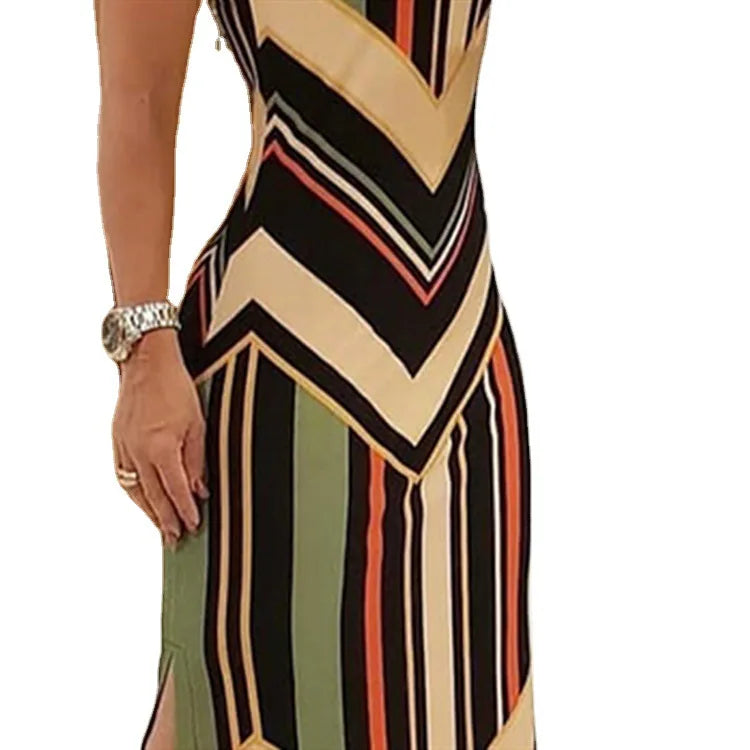 Colorful Striped Side Slit Maxi Dress