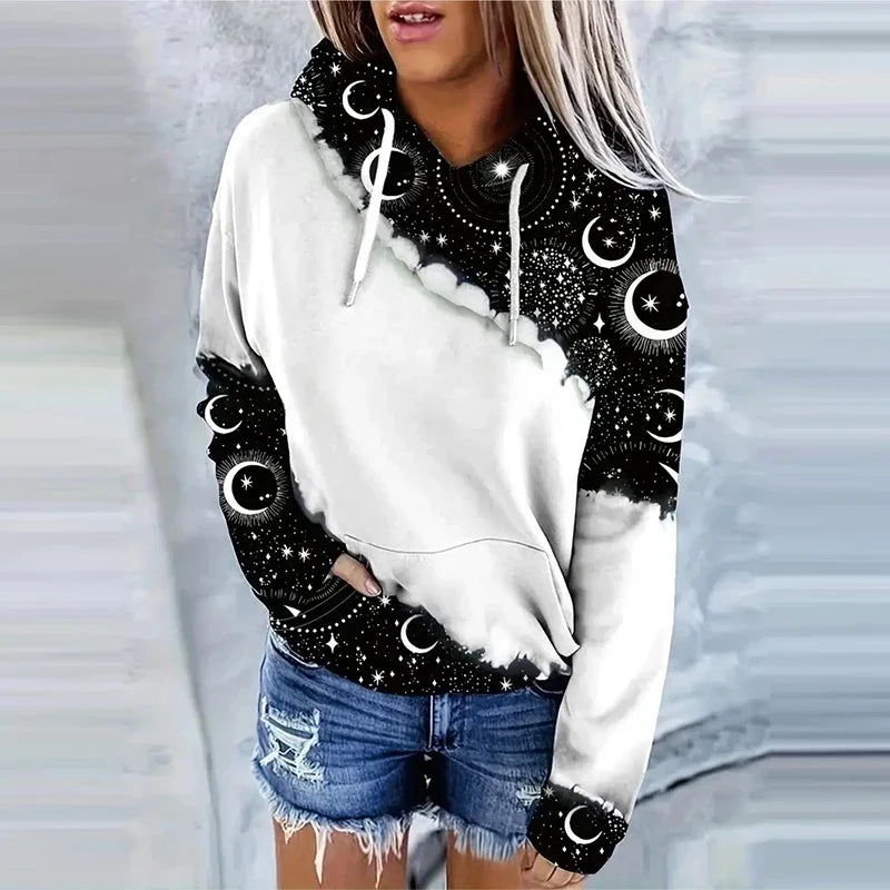 Moon Print Drawstring Hoodie