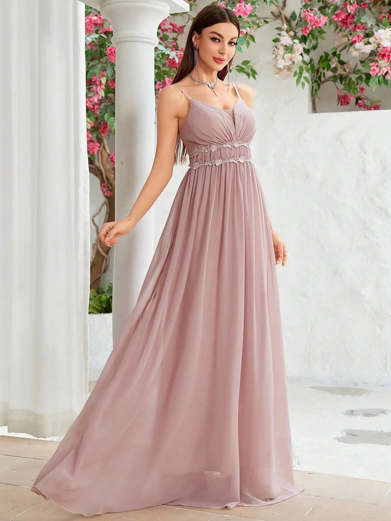 Hem lace chiffon evening gown