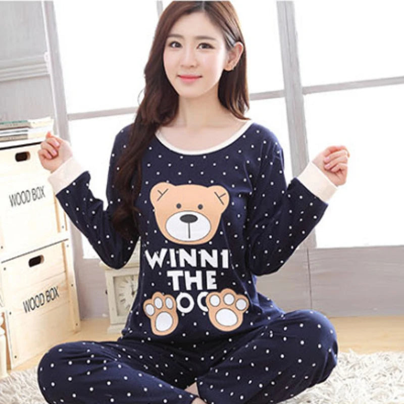 2 pieces Round Neck  Printed Pajamas Set
