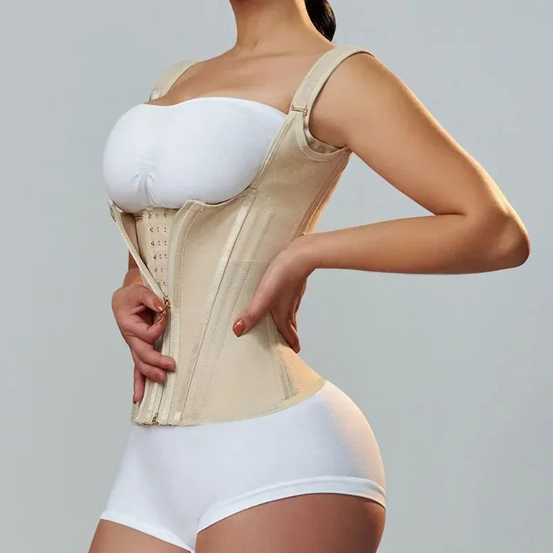 Double Compression Waist Trainer Corset Adjustable Zipper and Hook-eyes